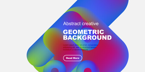 Obraz premium Abstract colorful geometric background. Includes text, button, vibrant shapes, modern design elements. Simple, clean aesthetic.