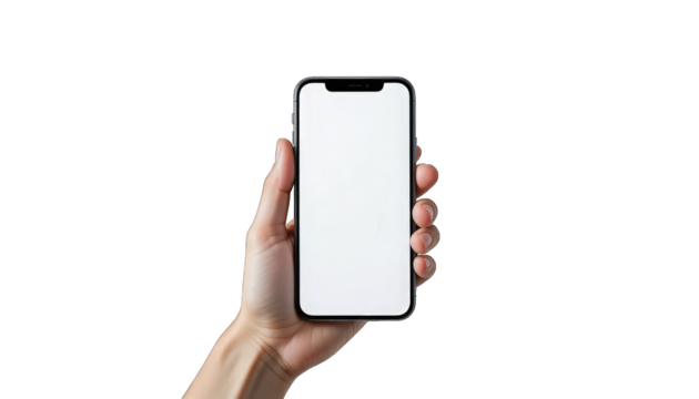 Hand Holding Smartphone With Blank White Screen standard isolated on a transparent background