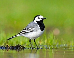 White wagtail in grassy marsh