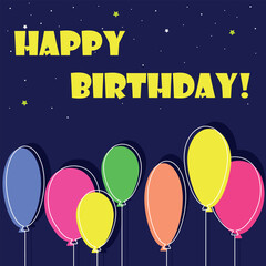 Happy birthday banner, invitation for birthday party decorated with balloons, vector illustration