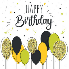 Happy birthday banner, invitation for birthday party decorated with balloons, vector illustration