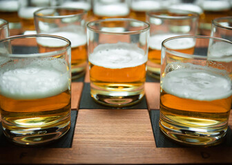 Beer tasting flight with small glasses