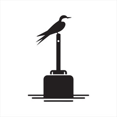 Buoy with seabird perched on top silhoutte outline logo design concept illustration
