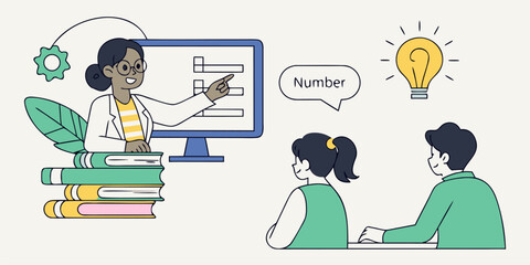 Inspiring teacher explaining business numbers to students with an illuminating idea