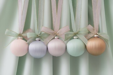 Elegant Pastel Christmas Ornaments with Delicate Ribbon Accents, Perfect for a Dreamy Holiday Decor