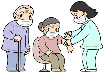 医療のイラスト - 予防接種・看護師・高齢者・感染対策