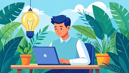 Man working on laptop surrounded by plants (1)