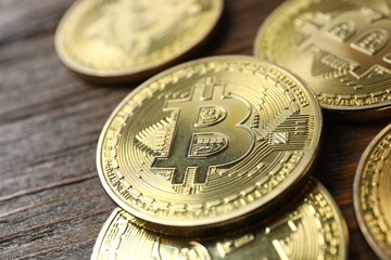 Close up of bitcoin and cryptocurrency investment concept. Electronic decentralized money concept