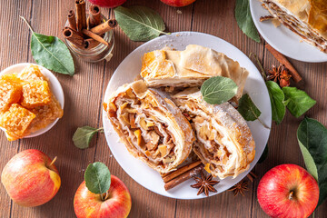 Homemade fragrant autumn apple strudel