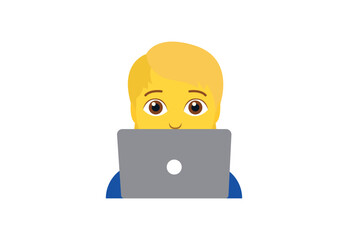 person working office work laptop computer online meeting emoji symbol sign icon vector illustration isolated flat business non-binary