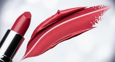 Luxurious Red Lipstick Swatch with Metallic Casing on White Background