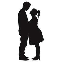 Silhouette of a couple embracing and looking at each other with love and affection in a tender moment