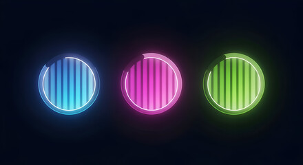 Neon Circles: Abstract Glowing Progress Indicators in Blue Pink and Green.