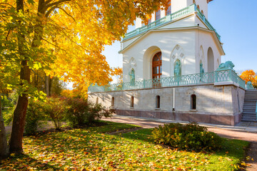 White tower in Alexander park in autumn, Pushkin (Tsarskoe Selo), Saint Petersburg, Russia