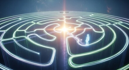 Glowing Labyrinth - Path to Enlightenment, Abstract Digital Art.
