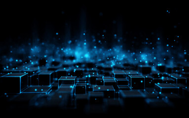 Obraz premium Abstract digital cubes with glowing connections in a dark background