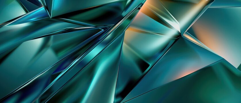 Teal and Blue green 3D Render. metallic glass glossy texture abstract geometric.