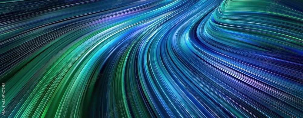 Wall mural blue purple and green colored curves form dynamic colorful swoosh background in 3d render with moder