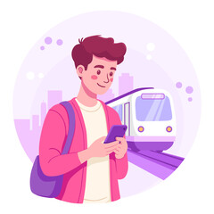 Urban Commuting. Man Waiting for a Train Vector Illustration