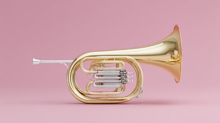 Fototapeta premium A brass instrument with a gold finish is shown on a pink background