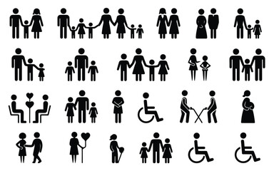 Collection of stylized vector family silhouettes and icons for diverse representation silhouette vector illustration white background