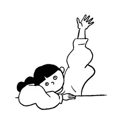 Woman waving her hand Raising her hands in surrender Line art Vector