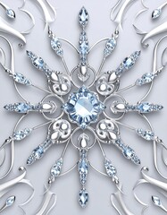 Ornate snowflake design with light blue gems