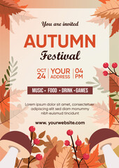 Bright autumn flyer with leaves and mushrooms