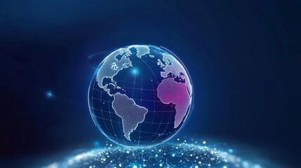 Fototapeta premium A Futuristic Planet Representation with Global Connections and Digital Data Flow in Vibrant Colors