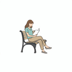 Woman sitting on a park bench and reading a book