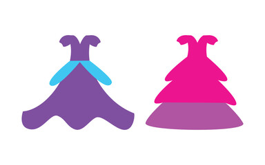 Two colorful dresses in purple and pink isolated on a white background design
