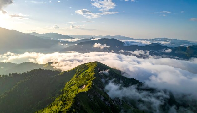 Mountainous landscape bathed in morning sun