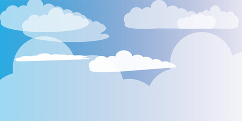 Sky with Clouds illustration in flat style. Sky and clouds background. Cloudy vector cartoon illustration in blue color. Nature abstract wallpaper.