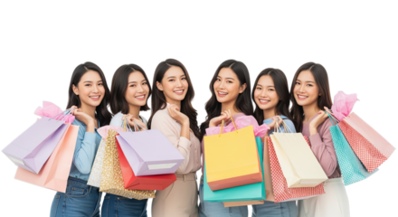 Happy Women Holding Colorful Shopping Bags Smiling Together