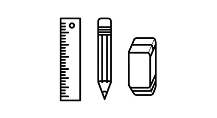 Simple Line Art of Ruler Pencil and Eraser.