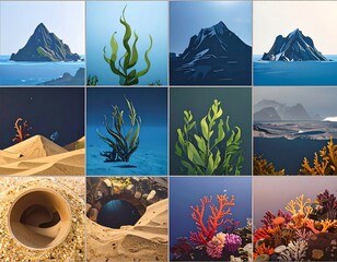 Oceanic landscapes in flat design