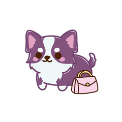 Cute Purple Dog Cartoon with Pink Bag Clipart PNG