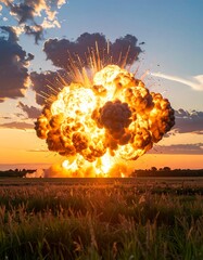 Massive explosion over a field at sunset (1)