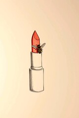 Professional product photography of lipstick with water drops and a bee, suitable for beauty campaigns.

