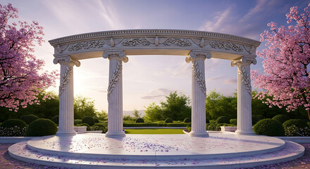 Fototapeta premium Enchanting Garden Rotunda A Romantic Sanctuary Amidst Blooming Cherry Blossoms
