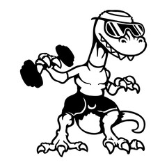 T-Rex Gym Bodybuilder Dino Training Fitness Weights Muscles Munster Animal Cool Evil