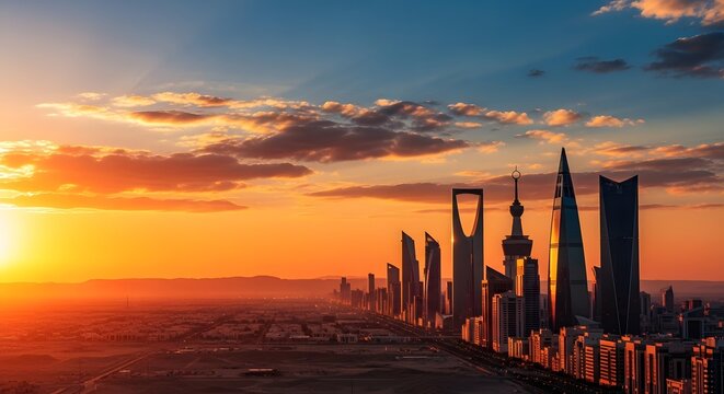Riyadh's Skyline at Sunset A Modern Metropolis in Saudi Arabia