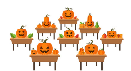 Obraz premium Halloween Decorated Tables with Jack-o-Lanterns.