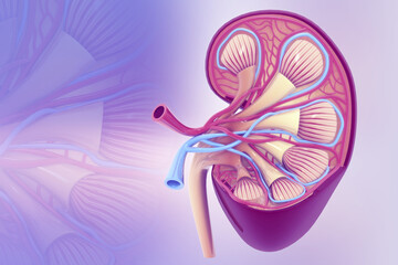 Anatomy of human kidney. 3d illustration