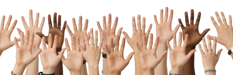 Diverse Hands Raised in Upward Direction on Black Backdrop