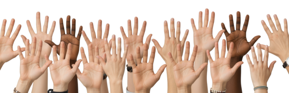 Diverse Hands Raised in Upward Direction on Black Backdrop