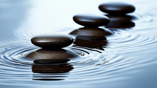 Stone Pyramid Balancing Act on Water Surface A Symbol of Minimalistic Quietude and Inner Balance