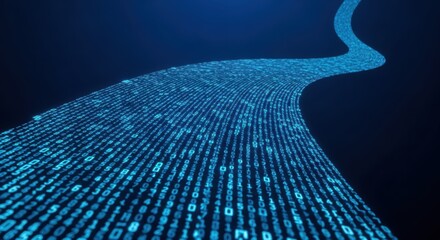 Digital data stream abstract binary code flow background representing technology connection with modern futuristic elements visualizing big data and information transfer in cyberspace