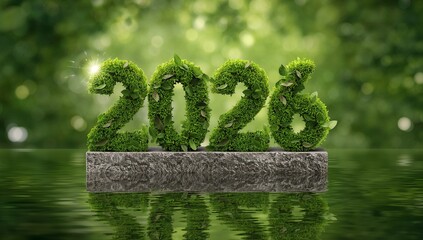 Eco-Friendly 2026 Made of Green Plants with Water Reflection