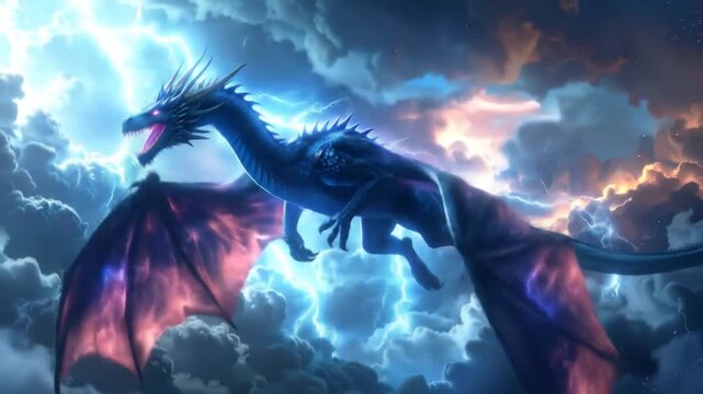 Dragon soaring through clouds